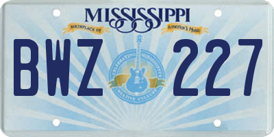 MS license plate BWZ227