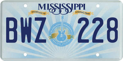 MS license plate BWZ228