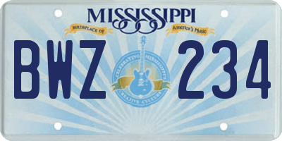 MS license plate BWZ234