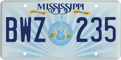 MS license plate BWZ235