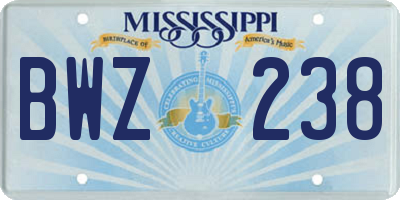 MS license plate BWZ238