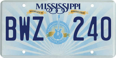 MS license plate BWZ240