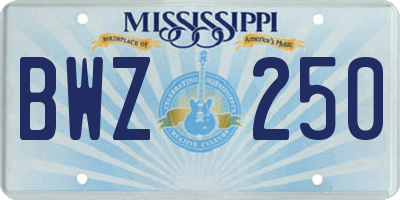 MS license plate BWZ250