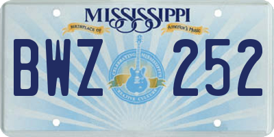 MS license plate BWZ252