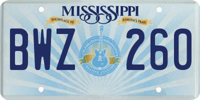 MS license plate BWZ260