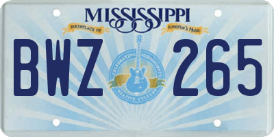 MS license plate BWZ265