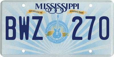 MS license plate BWZ270