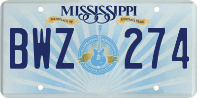 MS license plate BWZ274