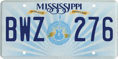 MS license plate BWZ276
