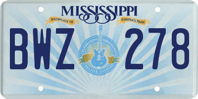 MS license plate BWZ278