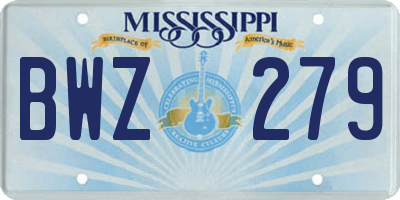 MS license plate BWZ279