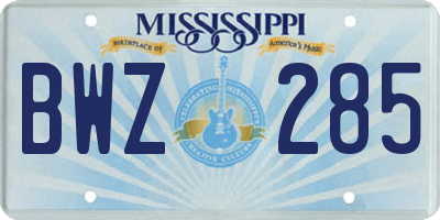 MS license plate BWZ285