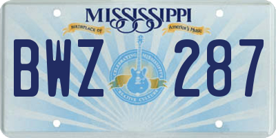 MS license plate BWZ287