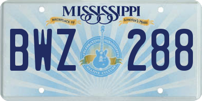 MS license plate BWZ288
