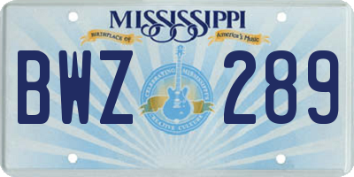 MS license plate BWZ289