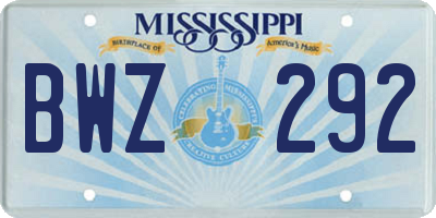 MS license plate BWZ292