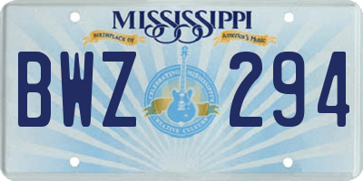 MS license plate BWZ294