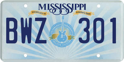 MS license plate BWZ301