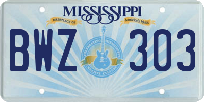 MS license plate BWZ303