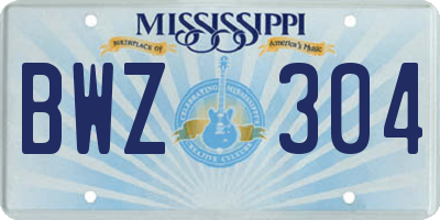 MS license plate BWZ304