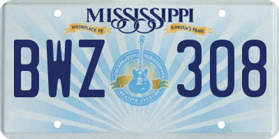MS license plate BWZ308