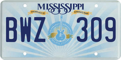 MS license plate BWZ309