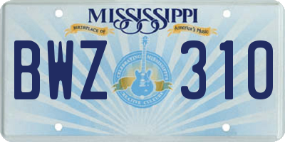 MS license plate BWZ310