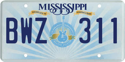 MS license plate BWZ311