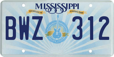 MS license plate BWZ312