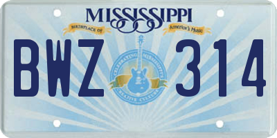 MS license plate BWZ314