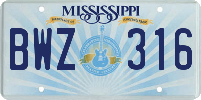MS license plate BWZ316