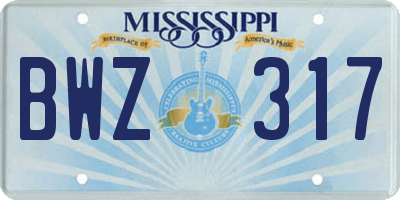 MS license plate BWZ317