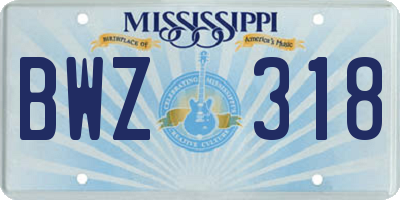 MS license plate BWZ318
