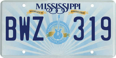MS license plate BWZ319