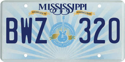 MS license plate BWZ320