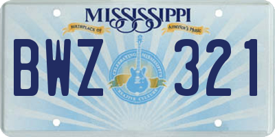 MS license plate BWZ321