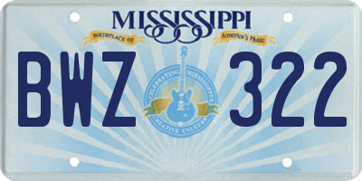 MS license plate BWZ322