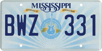 MS license plate BWZ331