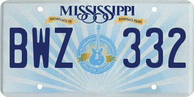 MS license plate BWZ332