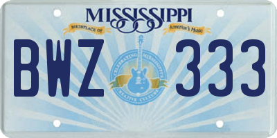 MS license plate BWZ333