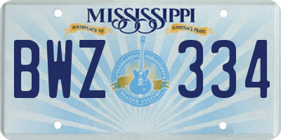 MS license plate BWZ334