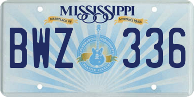 MS license plate BWZ336