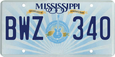 MS license plate BWZ340
