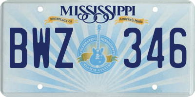 MS license plate BWZ346