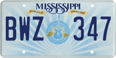 MS license plate BWZ347
