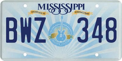MS license plate BWZ348
