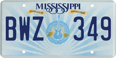 MS license plate BWZ349