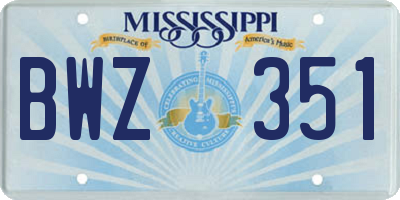 MS license plate BWZ351