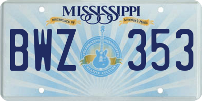 MS license plate BWZ353
