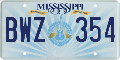 MS license plate BWZ354